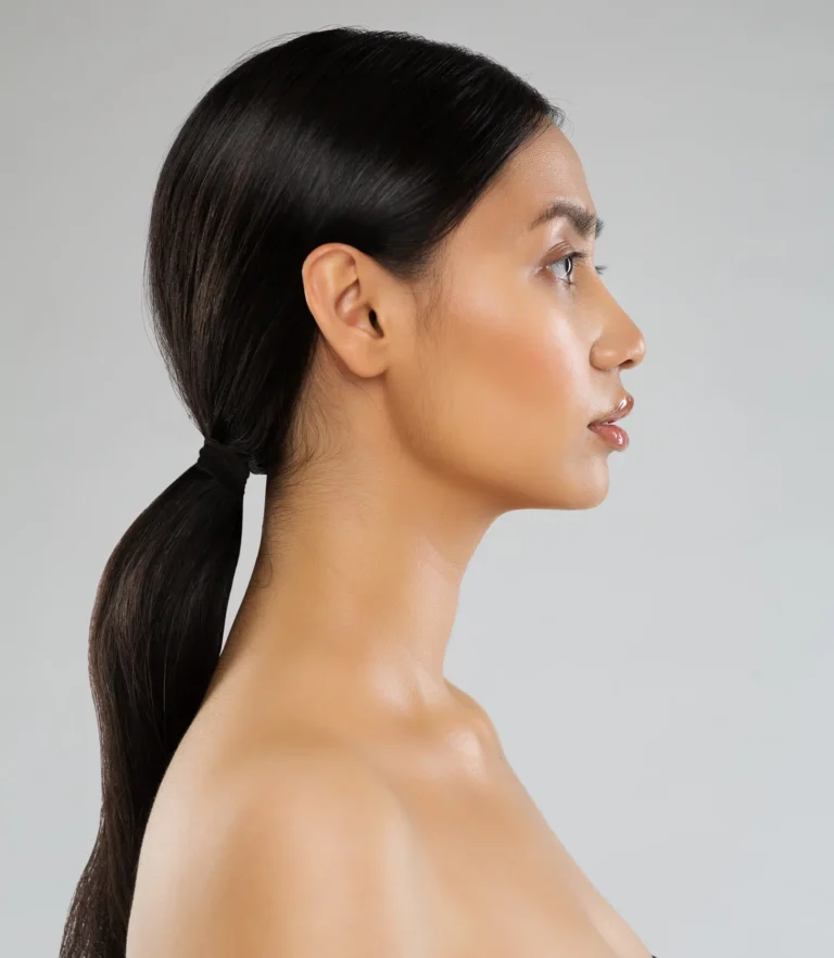 Woman with hair in ponytail
